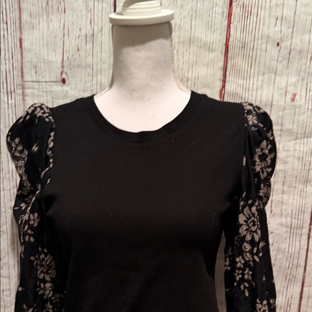 Dolan Black Blouse with Floral Sleeves - Picture 3 of 3